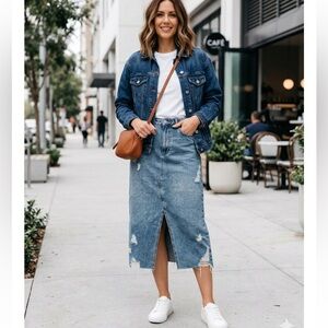 Zara denim midi skirt